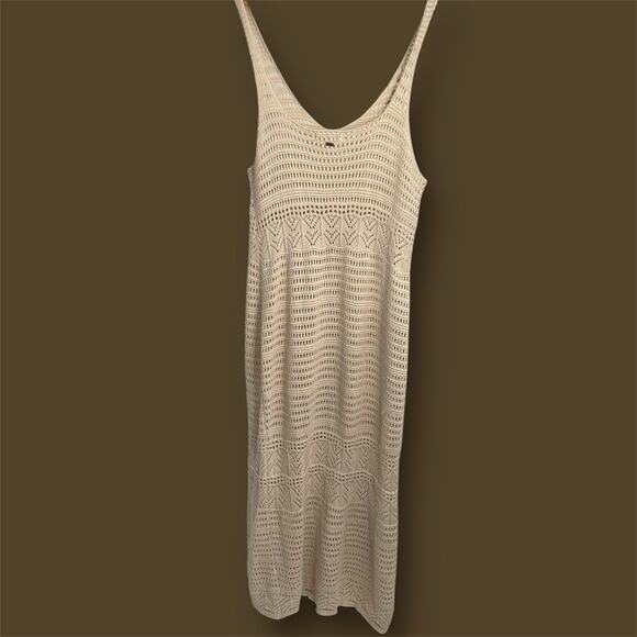 RIP CURL Crocheted Maxi Dress Beach Coverup Tan Large Cotton Vacation Relaxed - Picture 4 of 16